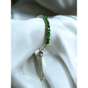 925 Silver Adjustable Bracelet Green Emerald Stones Thailand BBJ